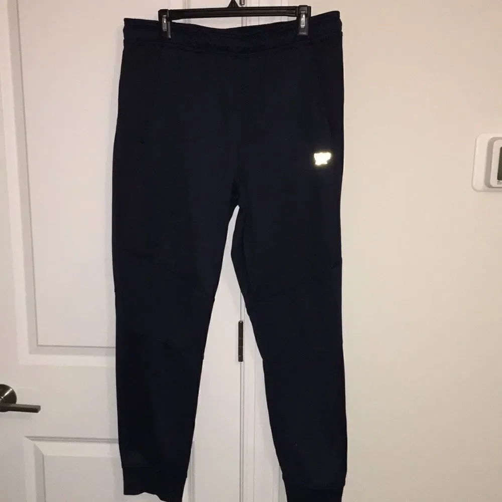 Navy Blue Reebok Tapered Leg Work out jogging sweatpants soccer warm up fleece L